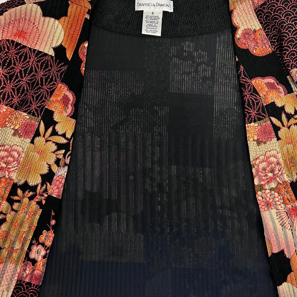 Draper's & Damon's Women Small Black Multi Kimono Floral Theme Open Cardigan Top - Picture 6 of 15